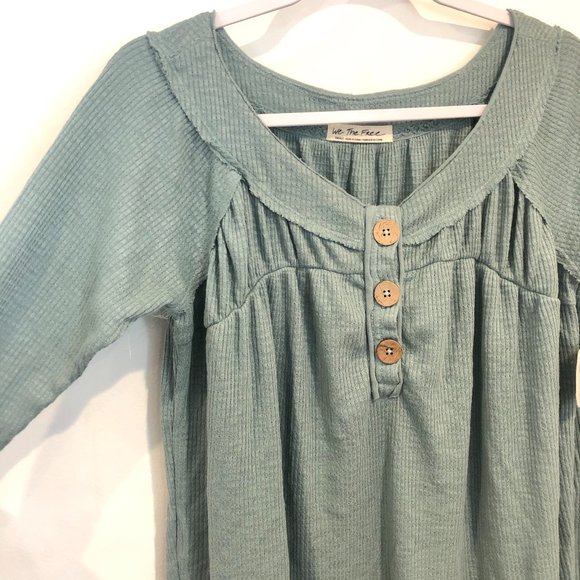 Free People Button Ribbed Oversize Sage Shirt Top - Picture 2 of 9